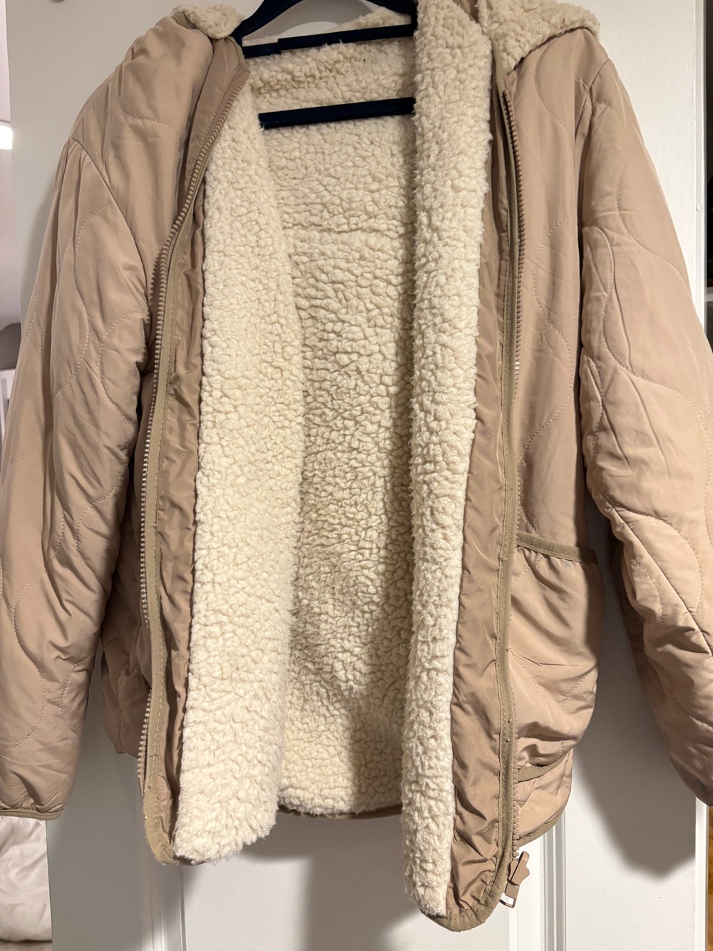 Love Tree Beige Reversible Sherpa Hooded Jacket Size M